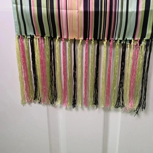 Talbots silk scarf multicolor stripes with fringe - Picture 3 of 6